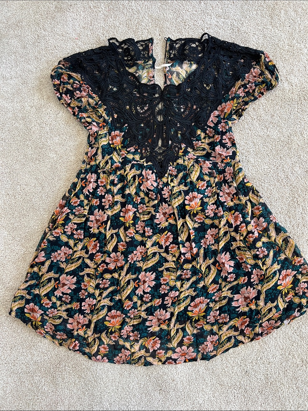 Free People Black Crochet Floral babydoll
 Dress new with tags size XS